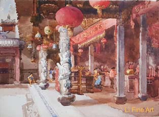 Tian Hock Kin Temple Tong Chin Sye, Watercolor Painting