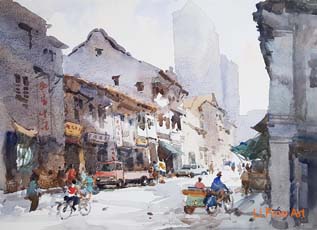 Tian Hock Kin Temple Tong Chin Sye, Watercolor Painting